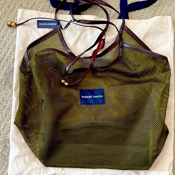 Parker Thatch NWT Olive Mesh Tote Bag - Picture 1 of 9